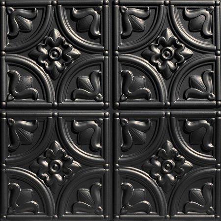 FROM PLAIN TO BEAUTIFUL IN HOURS Tiny Tulips Faux Tin/ PVC 24-in x 24-in Black Textured Surface-mount Ceiling Tile, 10PK 148bk-24x24-10